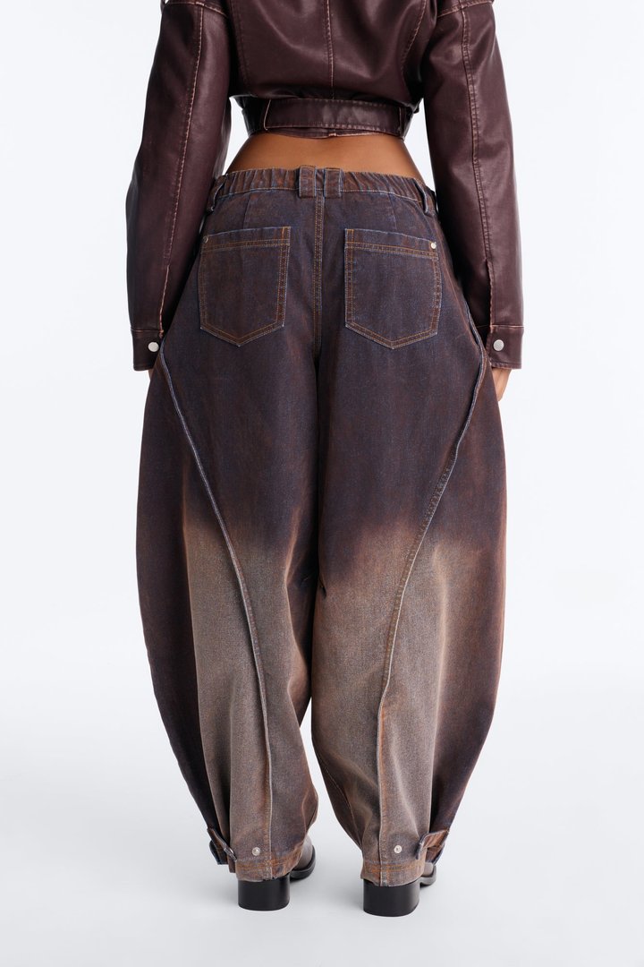 Off Grid Flocked Wide Leg Jeans - Brown