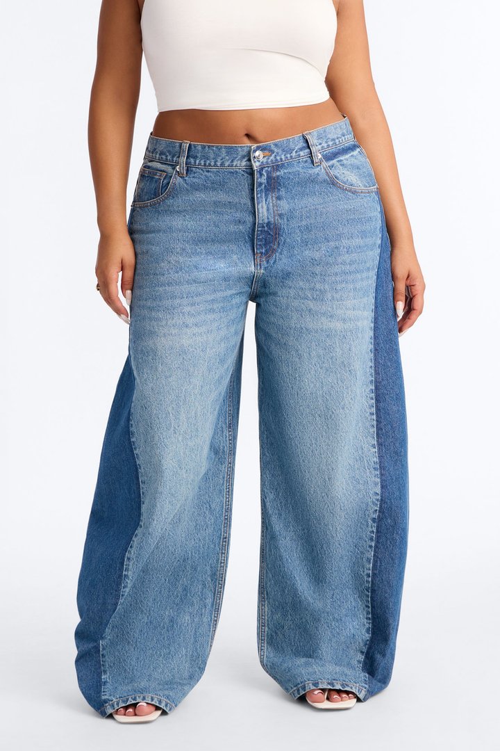 London Edition Two Tone Wide Leg Jeans - Medium Wash