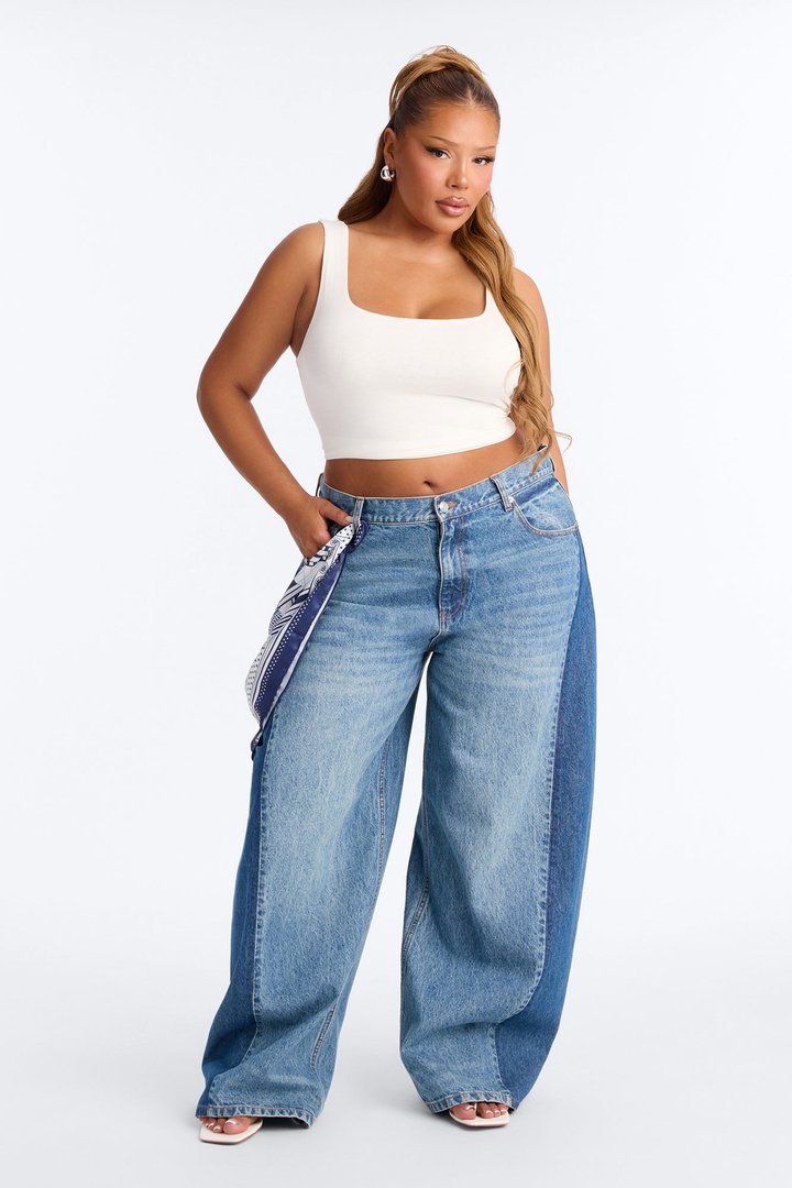 London Edition Two Tone Wide Leg Jeans - Medium Wash
