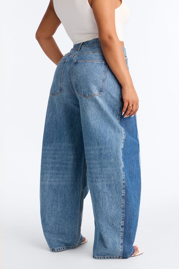 London Edition Two Tone Wide Leg Jeans - Medium Wash