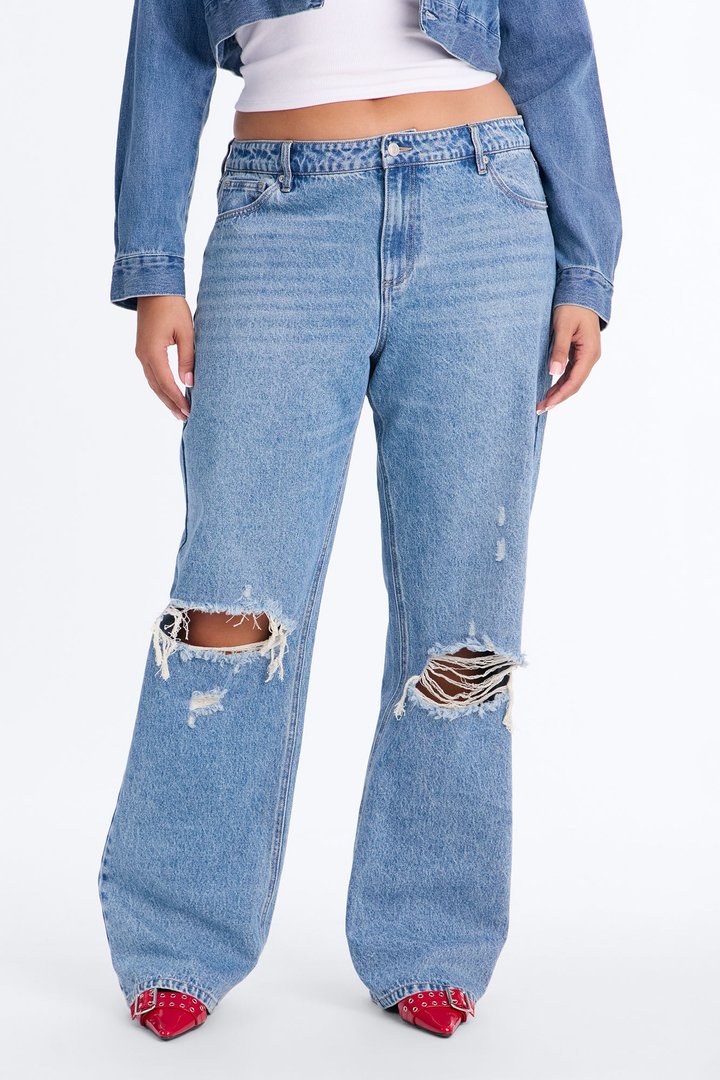 Malibu High Rise Ripped Straight Leg Jeans - Medium Wash