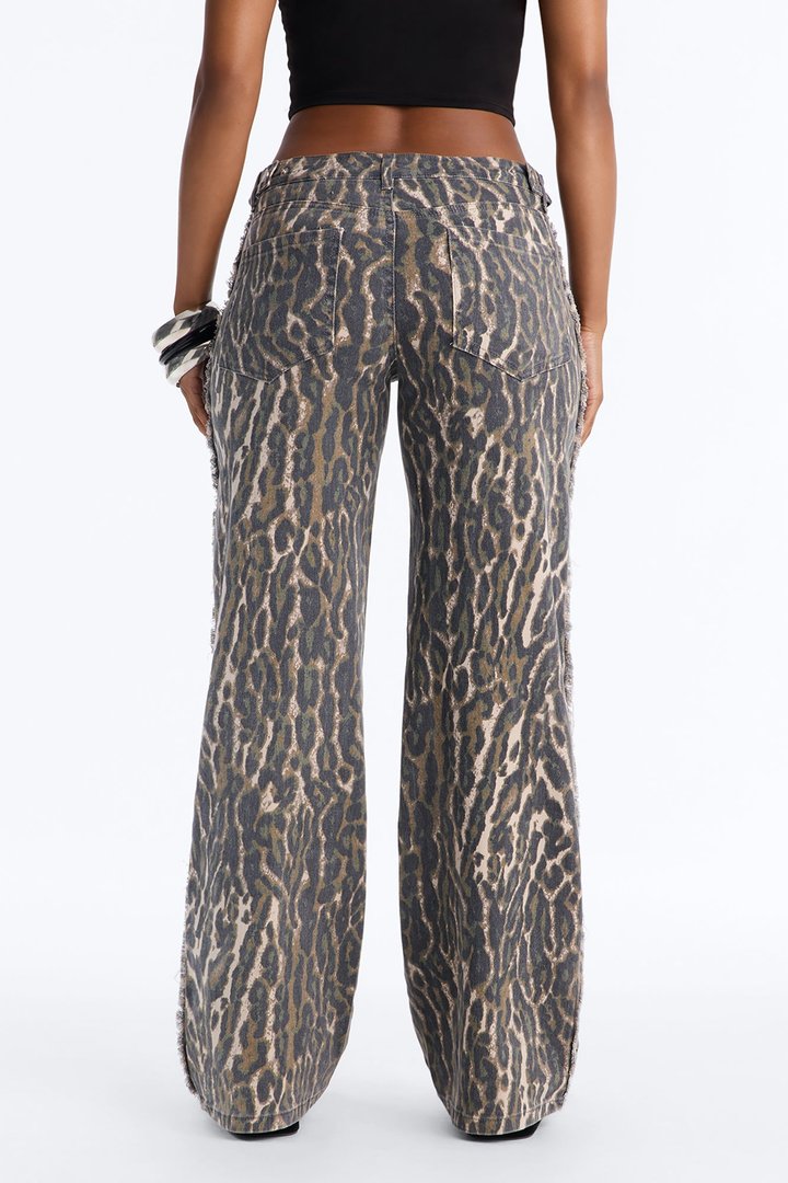 Stay Fierce Low Rise Grommet Trim Pant - Leopard