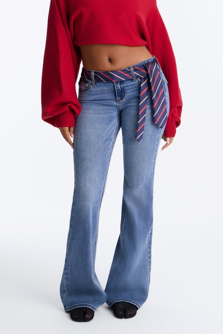 Class In Session Suit Tie Y2K Flare Jeans - Dark Wash