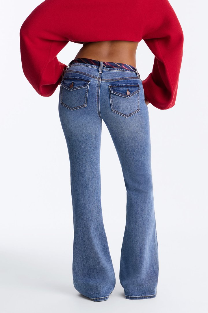 Class In Session Suit Tie Y2K Flare Jeans - Dark Wash