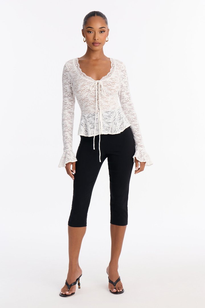 Sydney Lace Scoop Neck Long Sleeve Top - White