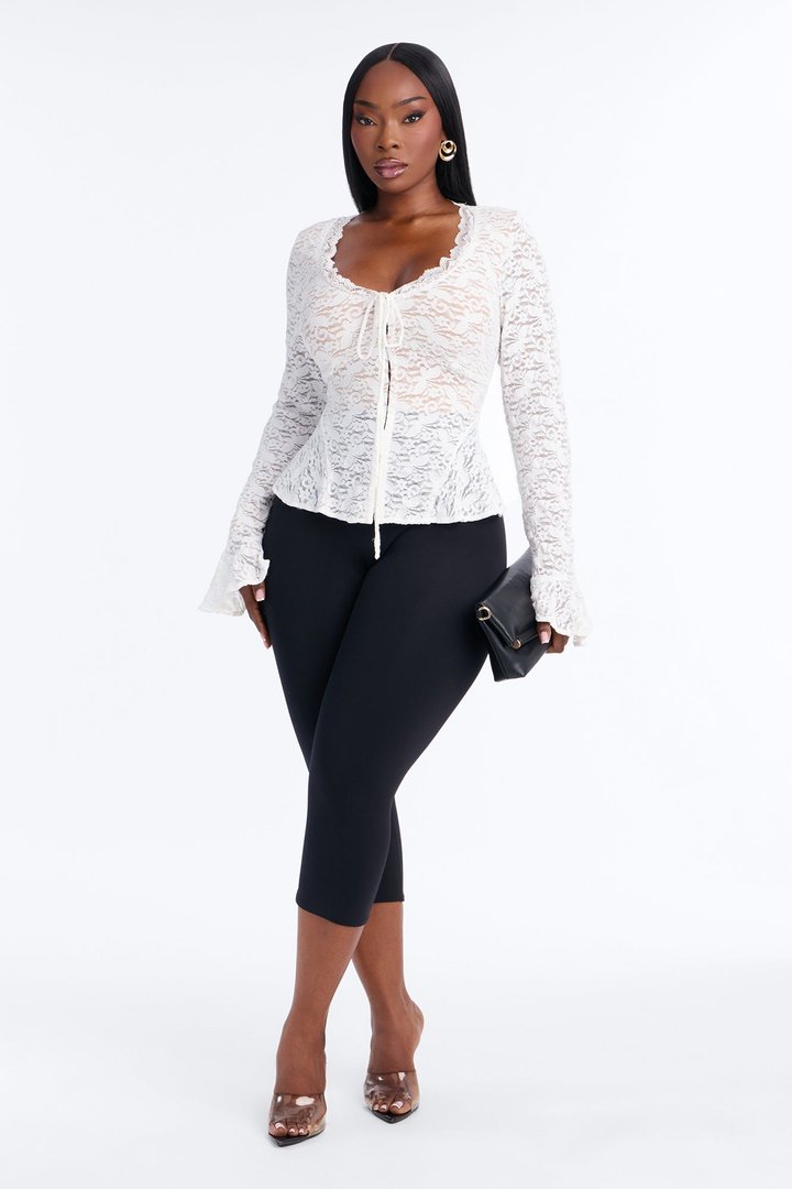 Sydney Lace Scoop Neck Long Sleeve Top - White