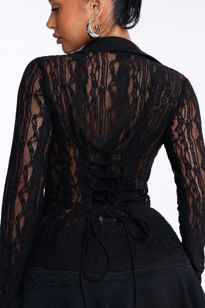 French Riviera Lace Long Sleeve Shirt - Black