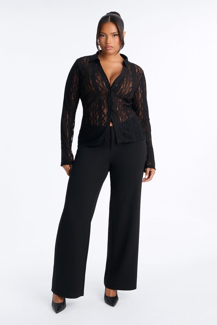 French Riviera Lace Long Sleeve Shirt - Black