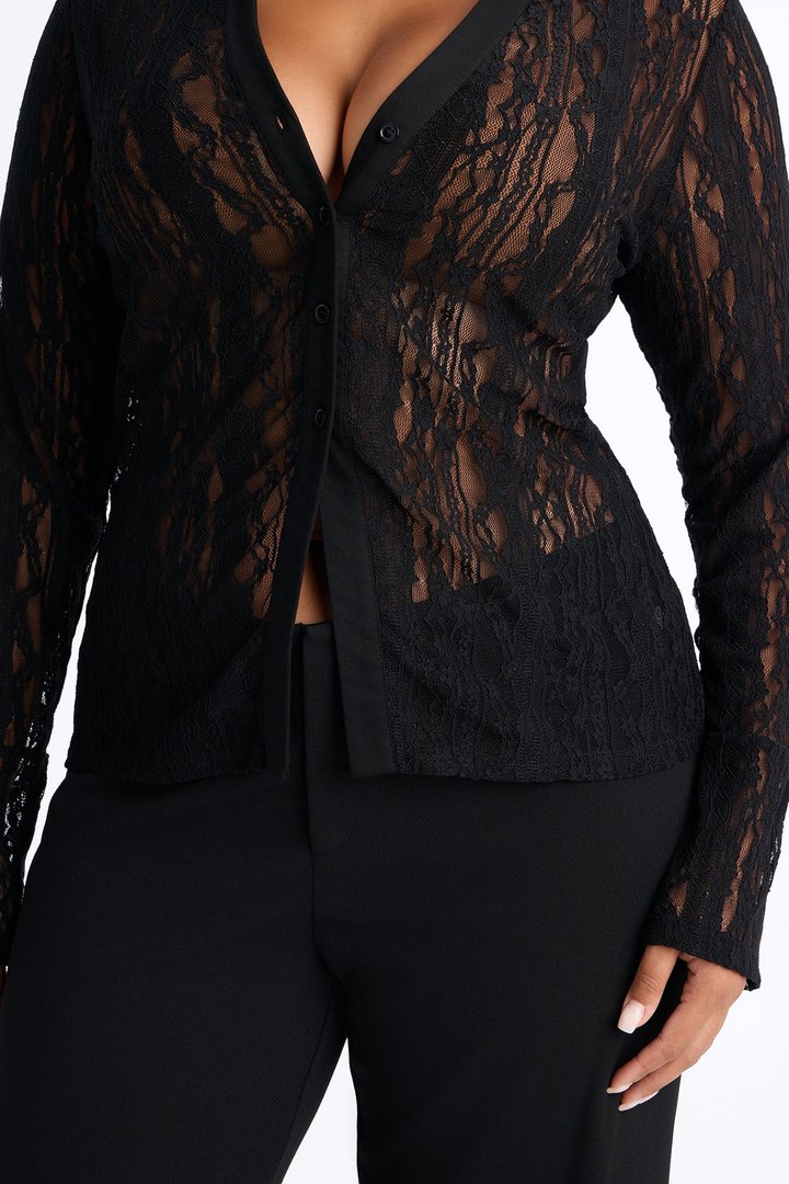 French Riviera Lace Long Sleeve Shirt - Black
