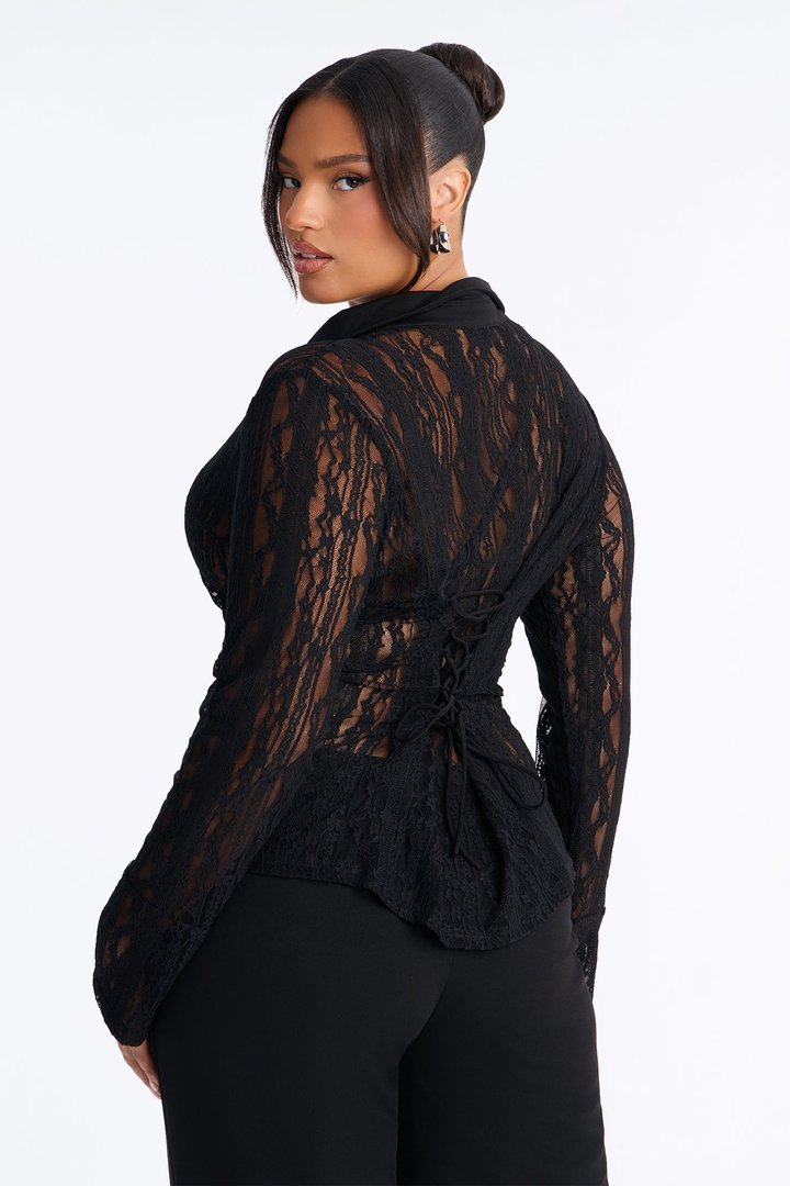 French Riviera Lace Long Sleeve Shirt - Black