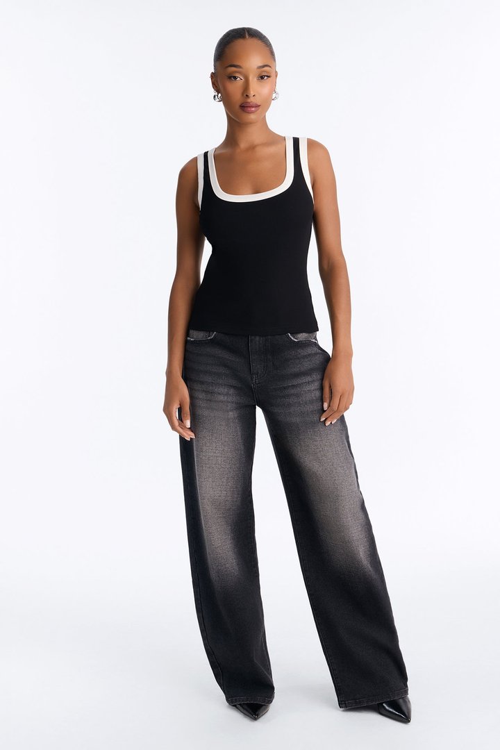 Sunday In Soho Contrast Trim Ribbed Tank Top - Black/White