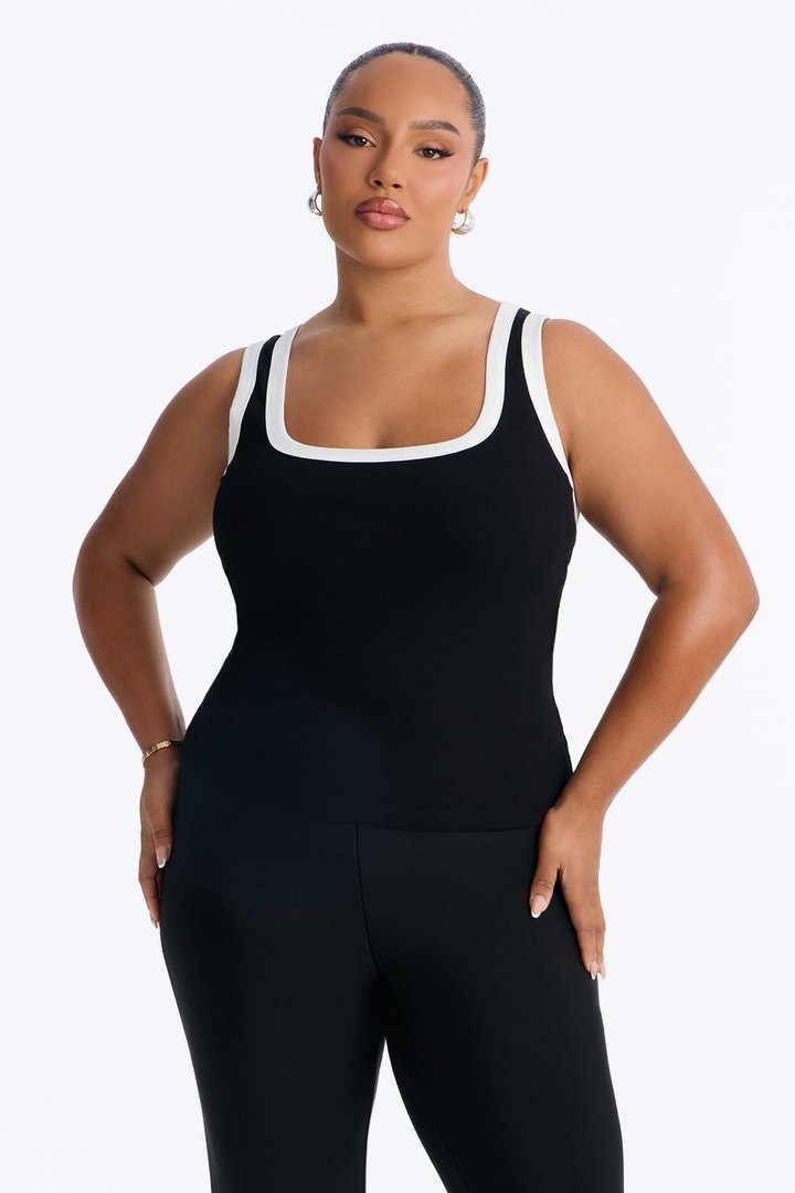 Sunday In Soho Contrast Trim Ribbed Tank Top - Black/White