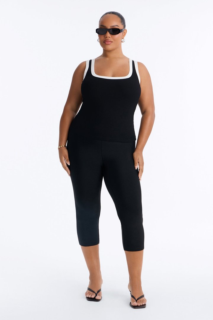 Sunday In Soho Contrast Trim Ribbed Tank Top - Black/White