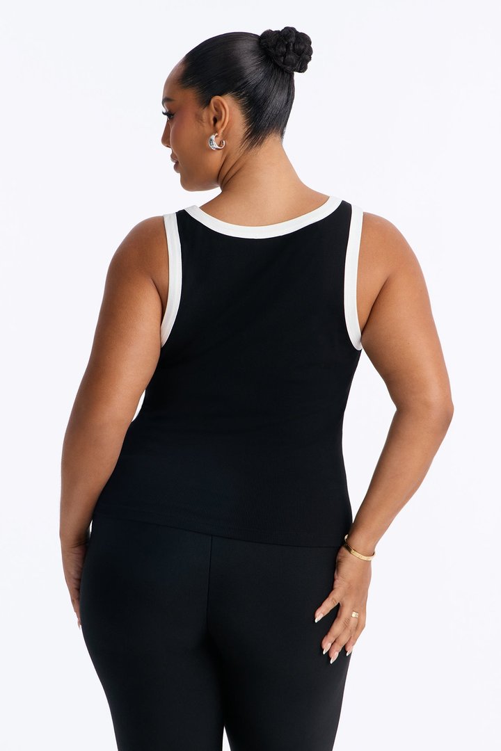 Sunday In Soho Contrast Trim Ribbed Tank Top - Black/White