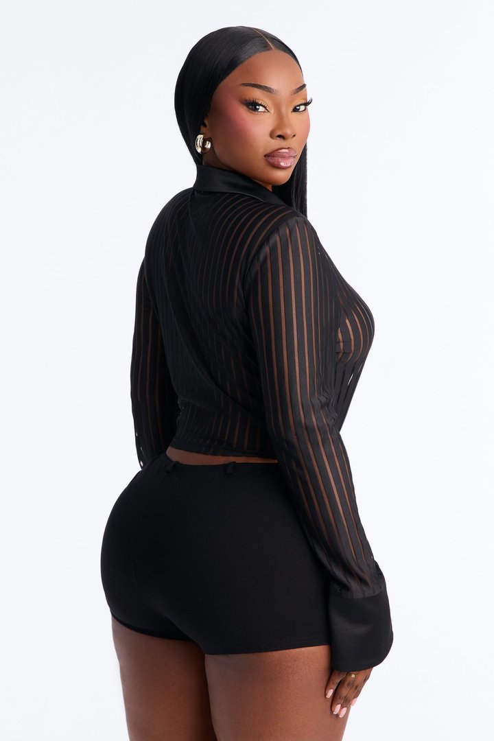 Megan Mesh Long Sleeve Zip Up Top - Black