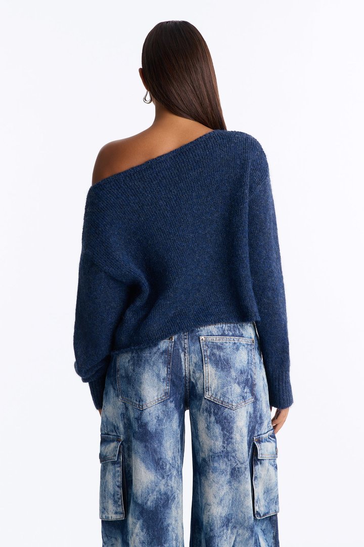 Lenah One Shoulder Pullover Sweater - Blue