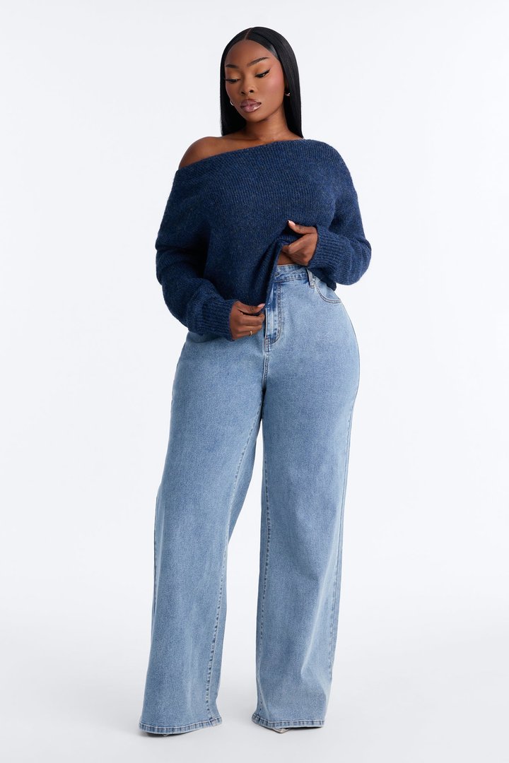 Lenah One Shoulder Pullover Sweater - Blue