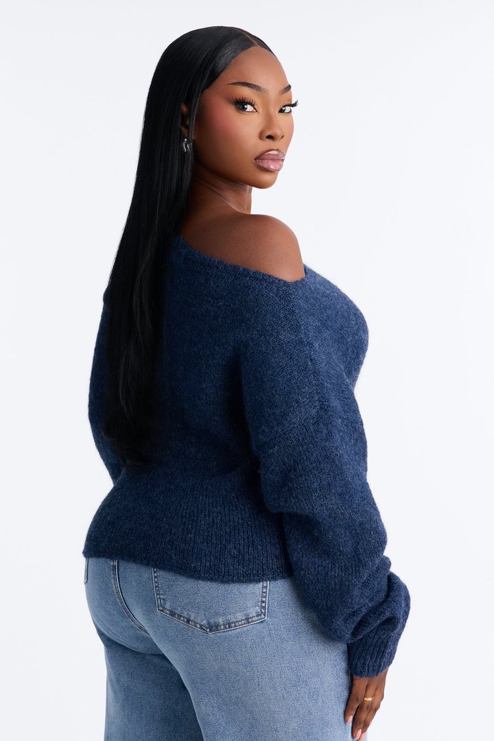 Lenah One Shoulder Pullover Sweater - Blue