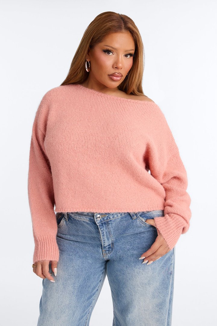 Lenah One Shoulder Pullover Sweater - Mauve