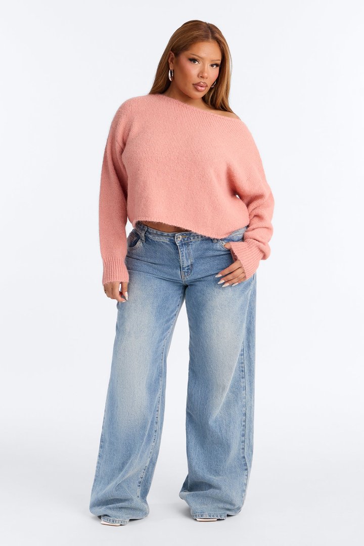 Lenah One Shoulder Pullover Sweater - Mauve