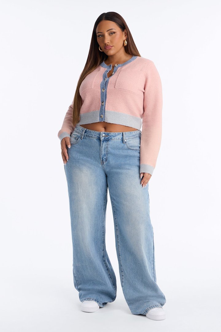 Blushing Button Up Cropped Cardigan - Pink/combo