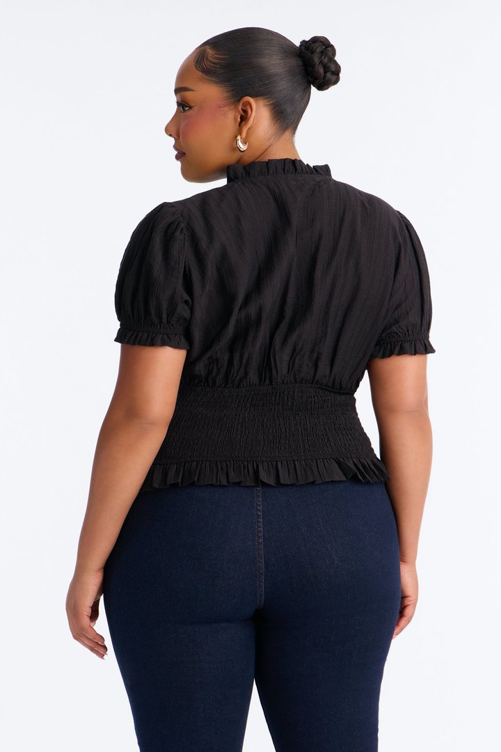 Give To You Smocked Puff Sleeve Blouse - Black