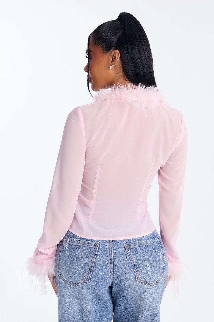 Simple Life Flyaway Fur Trim Top - Pink
