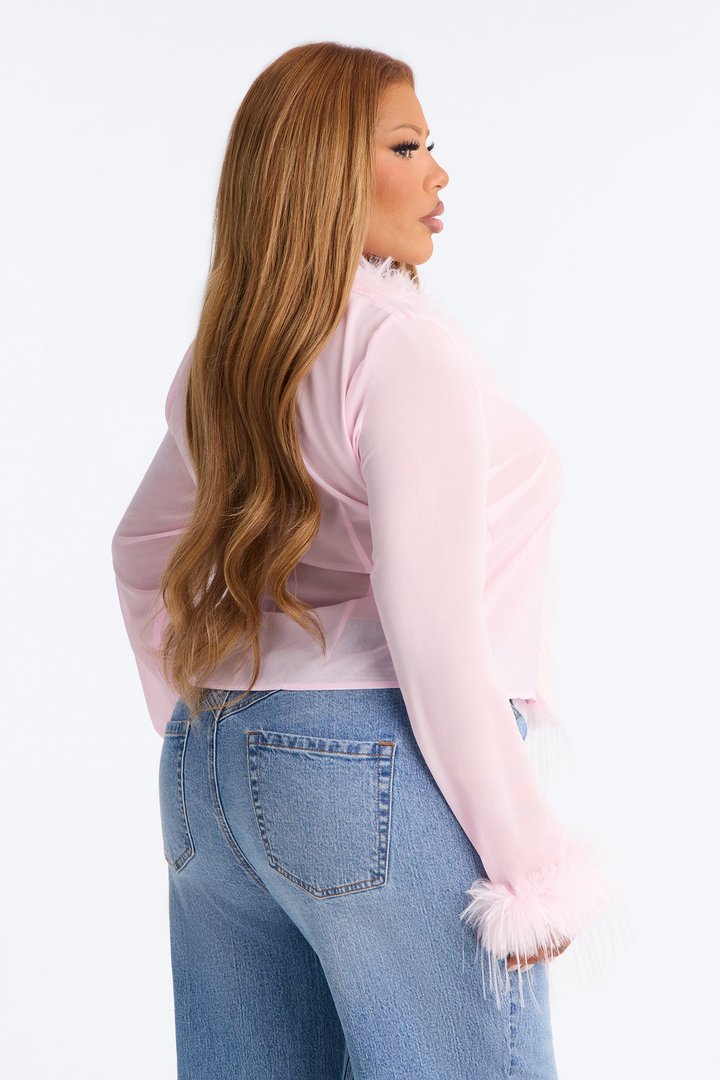 Simple Life Flyaway Fur Trim Top - Pink