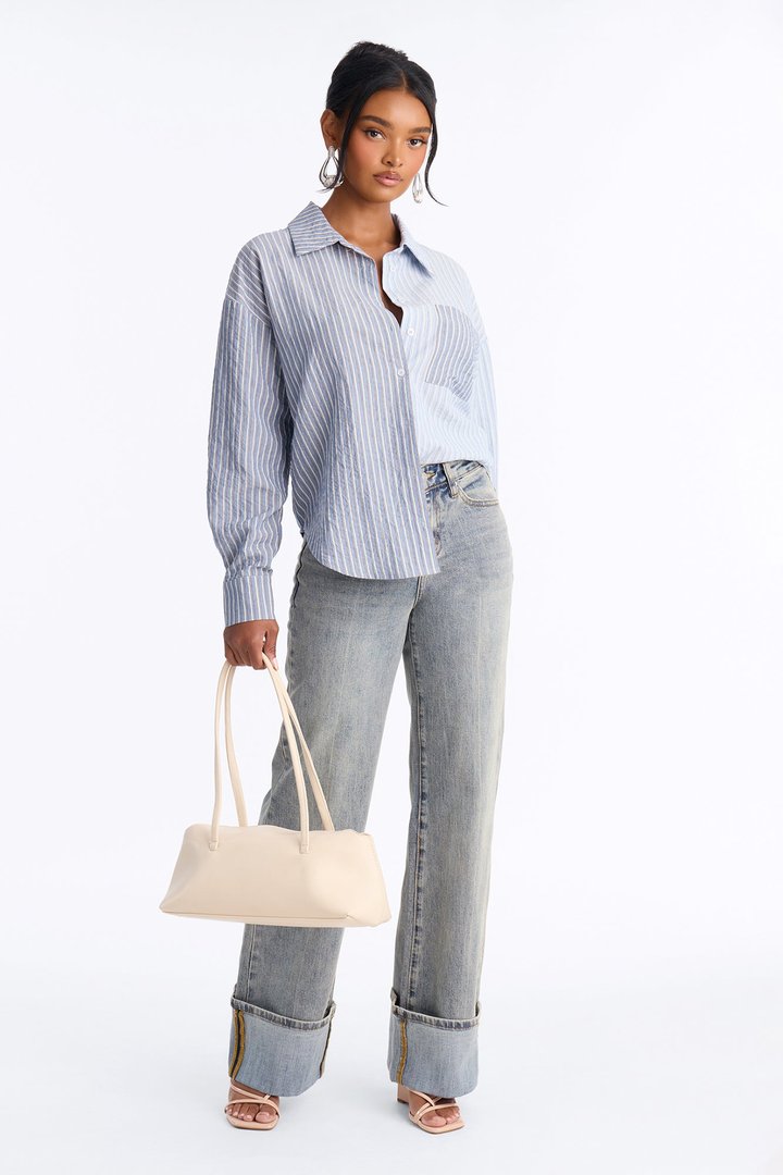 Salina Striped Button Up Shirt - Blue/combo