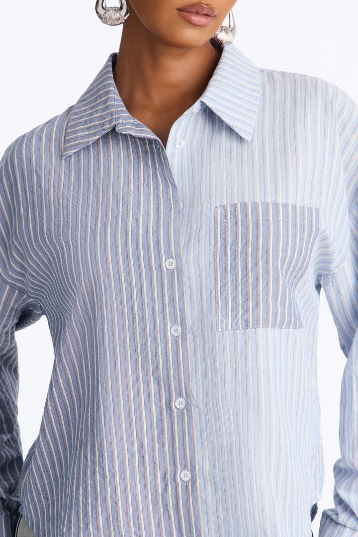 Salina Striped Button Up Shirt - Blue/combo
