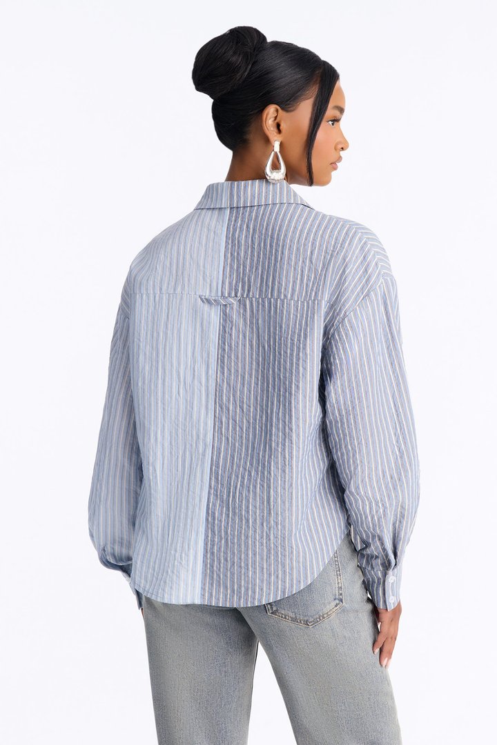 Salina Striped Button Up Shirt - Blue/combo