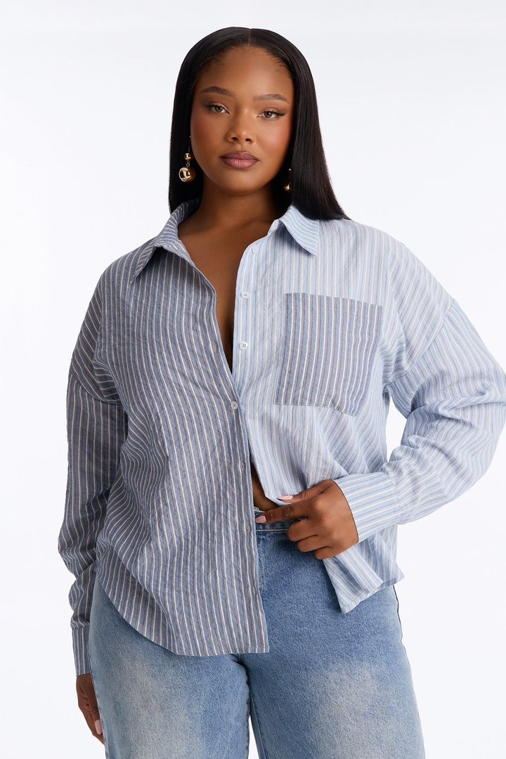 Salina Striped Button Up Shirt - Blue/combo