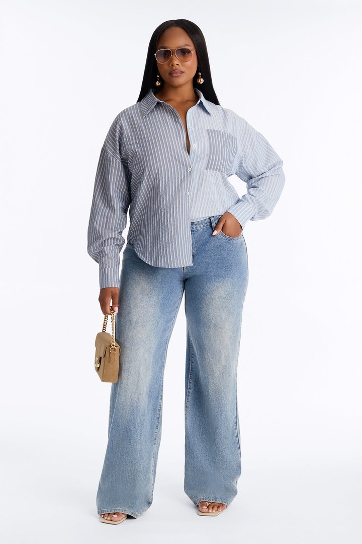 Salina Striped Button Up Shirt - Blue/combo
