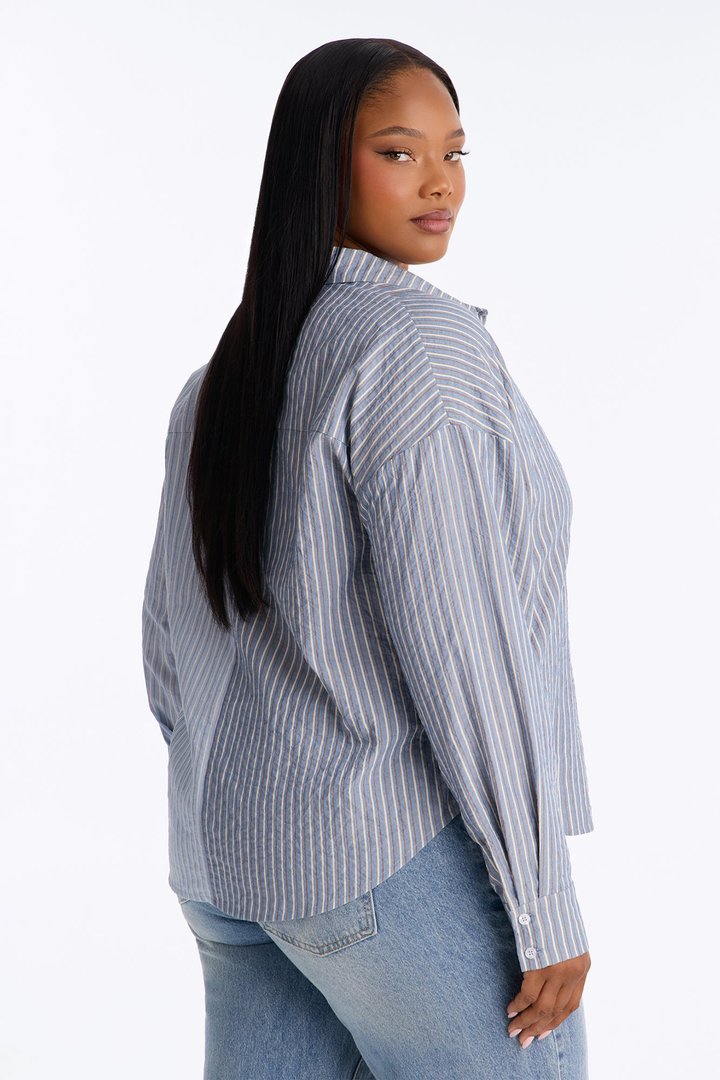 Salina Striped Button Up Shirt - Blue/combo
