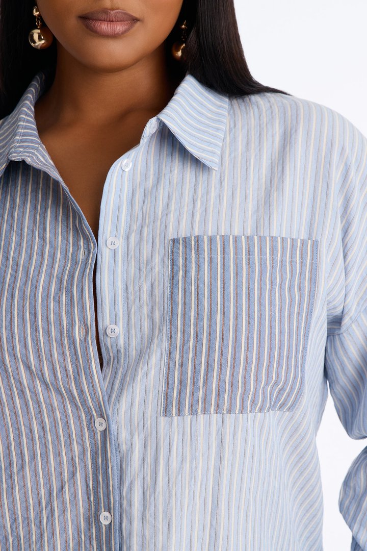 Salina Striped Button Up Shirt - Blue/combo
