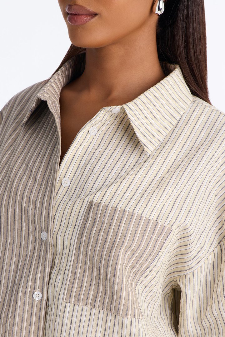 Salina Striped Button Up Shirt - Taupe/combo