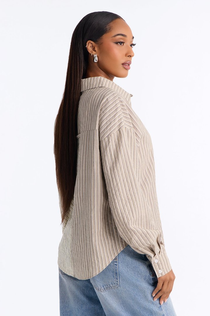 Salina Striped Button Up Shirt - Taupe/combo