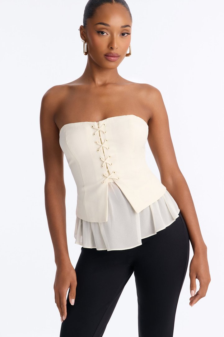 Affectionate Call Lace Up Top - Ivory