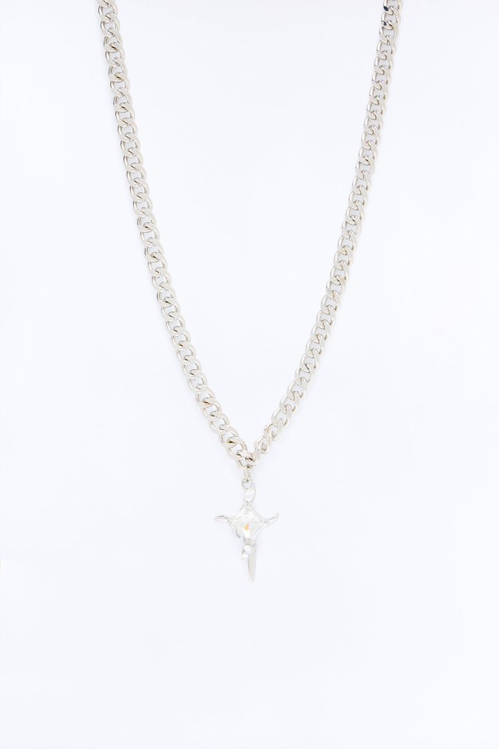 Rhinestone Cross Necklace - Silver