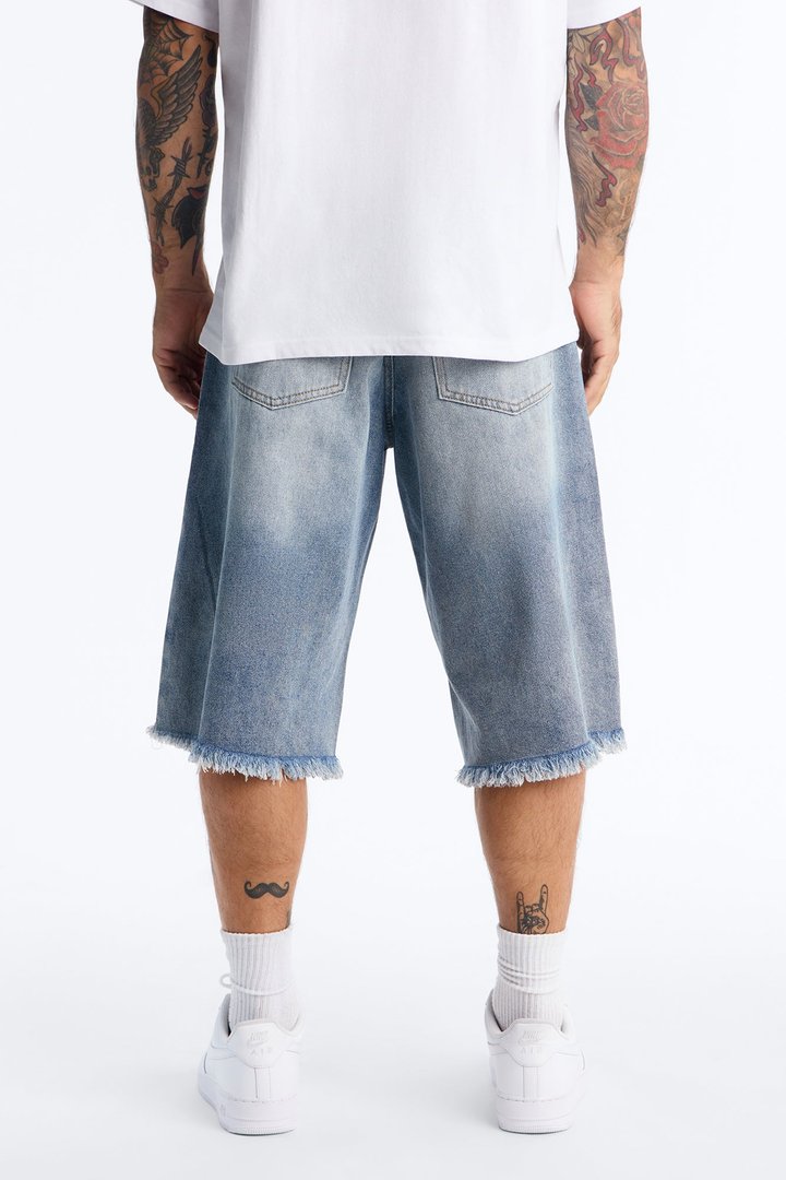 Baggy Oil Spill Denim Short - Medium Blue Wash