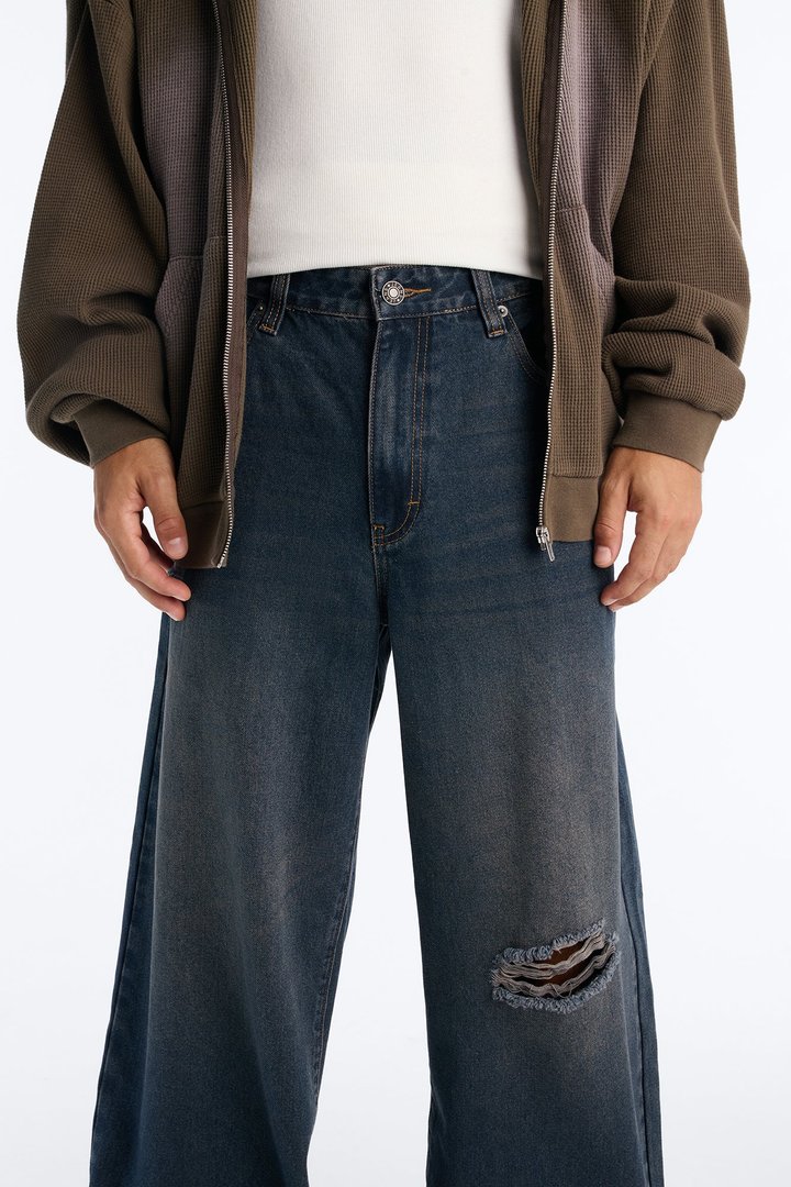 Baggy Edinburgh Distressed Jeans - Dark Wash