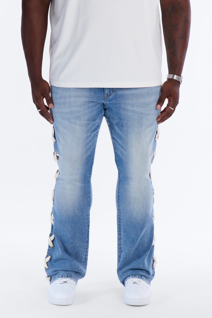 Stacked Slim Flare Lace Up Jean - Light Blue Wash
