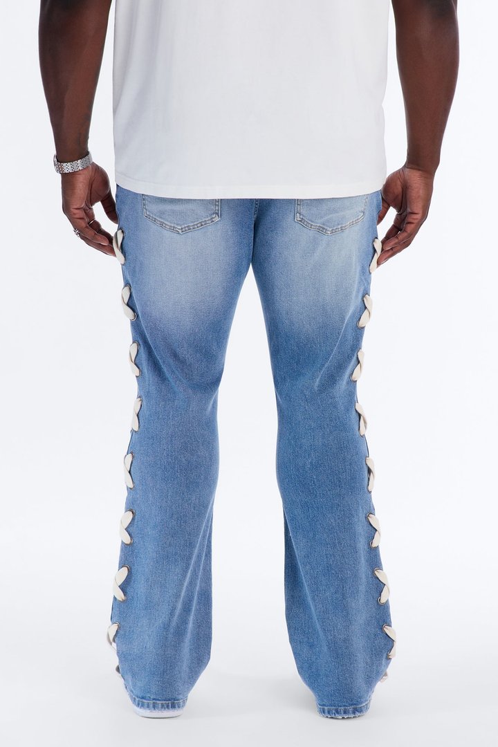 Stacked Slim Flare Lace Up Jean - Light Blue Wash