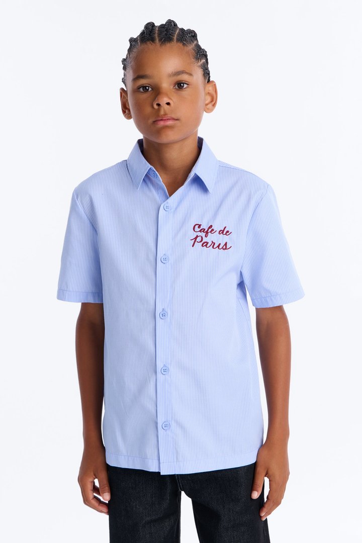 Mini Cafe De Paris Pinstripe Button Up Shirt - Blue