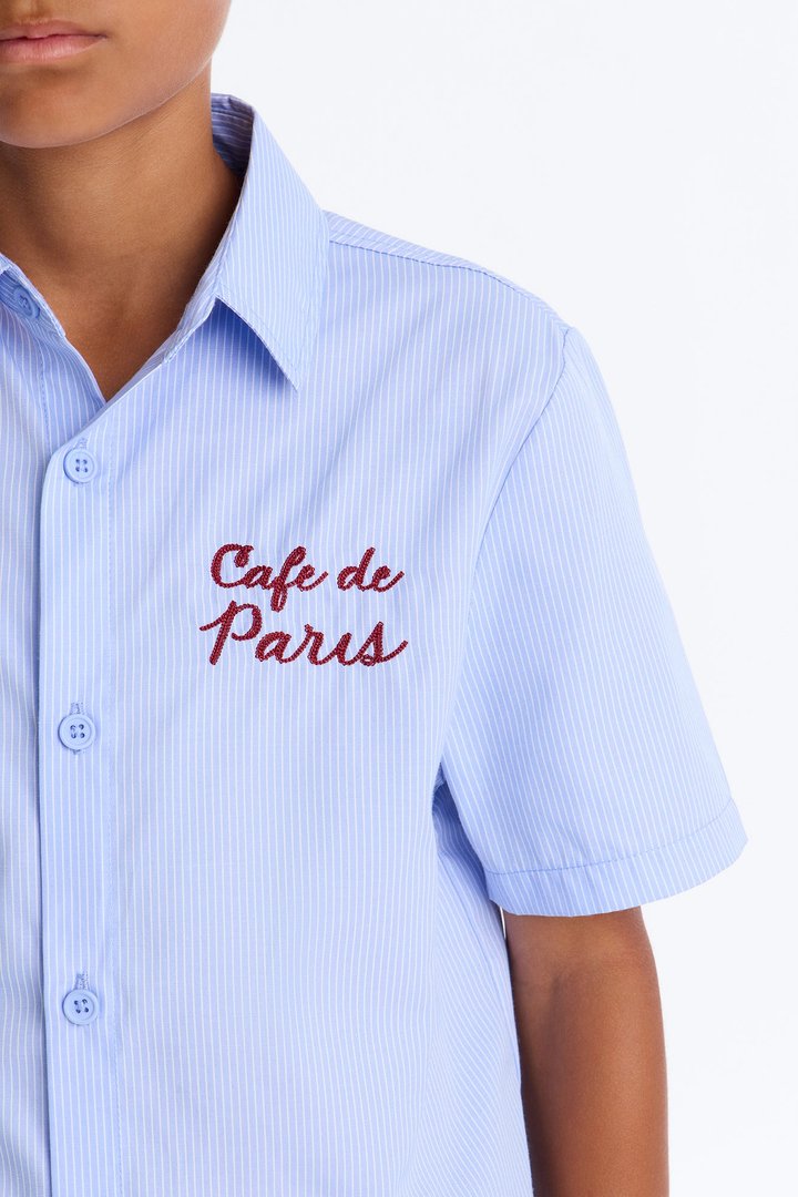 Mini Cafe De Paris Pinstripe Button Up Shirt - Blue