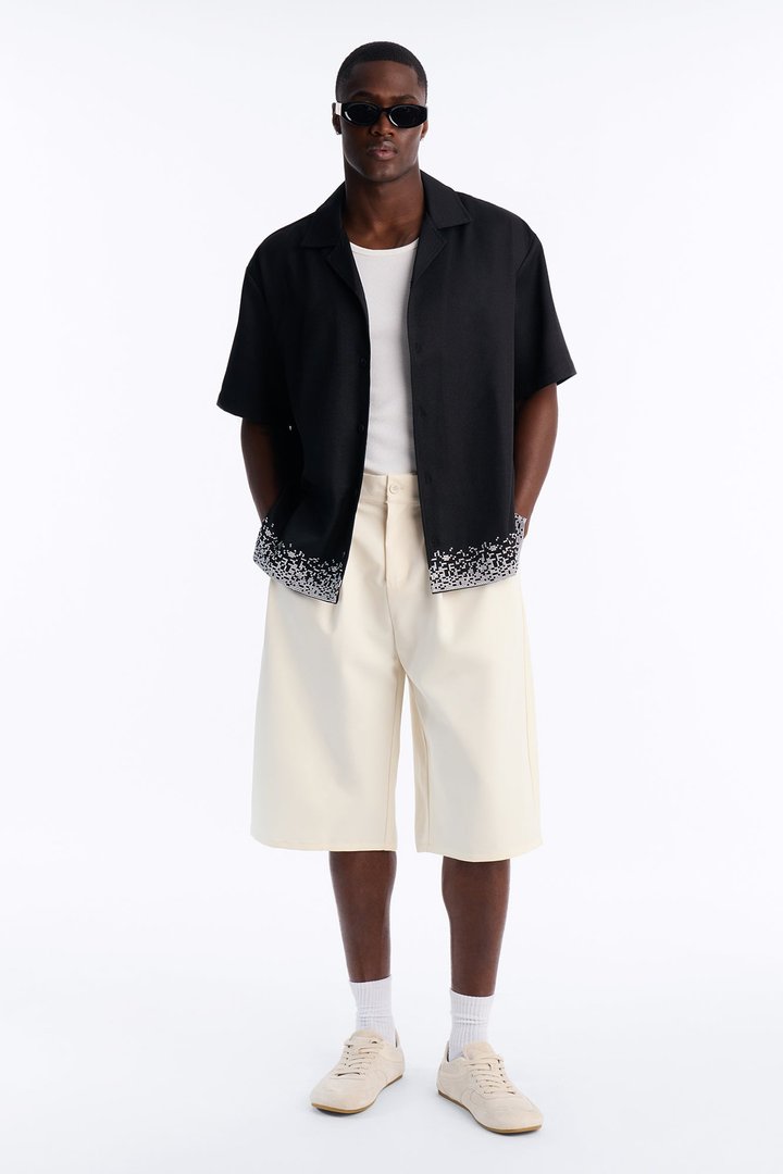 Relaxed Cascade Embroidered Cuban Button Up Shirt - Black/combo