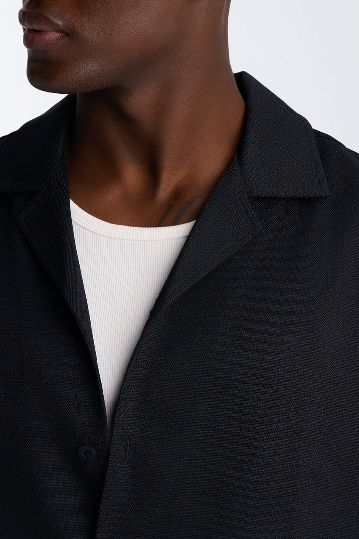 Relaxed Cascade Embroidered Cuban Button Up Shirt - Black/combo