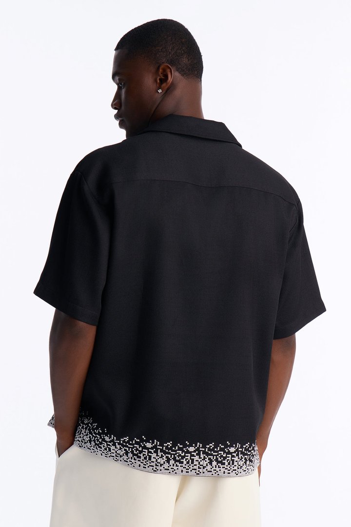 Relaxed Cascade Embroidered Cuban Button Up Shirt - Black/combo