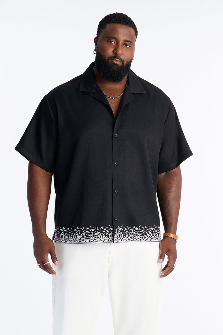 Relaxed Cascade Embroidered Cuban Button Up Shirt - Black/combo