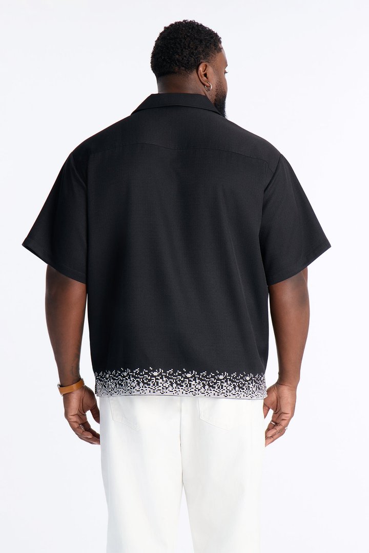 Relaxed Cascade Embroidered Cuban Button Up Shirt - Black/combo
